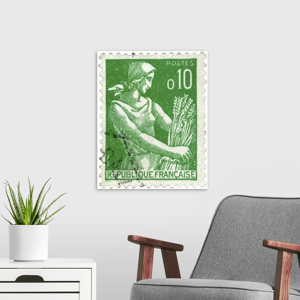 A modern room featuring French postage stamp