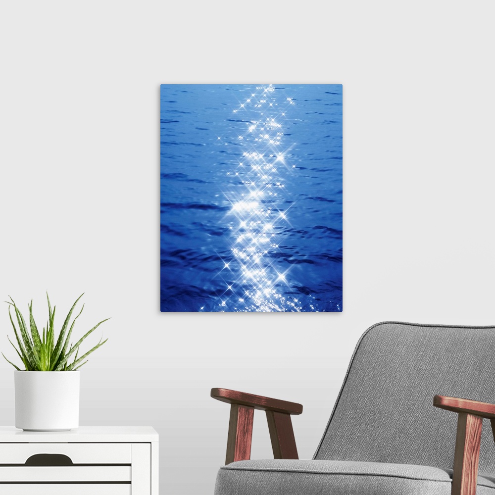 A modern room featuring Sunlight reflection on rippled water, full frame