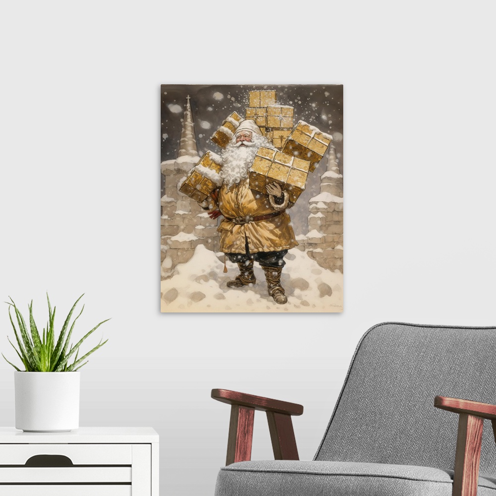 A modern room featuring Santa With Gifts Golden