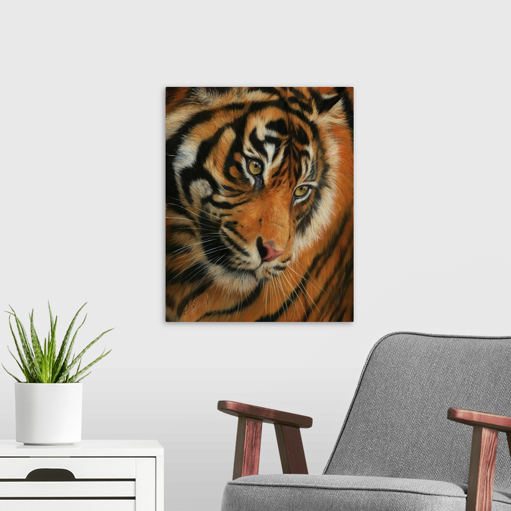 A modern room featuring Tiger Portrait III