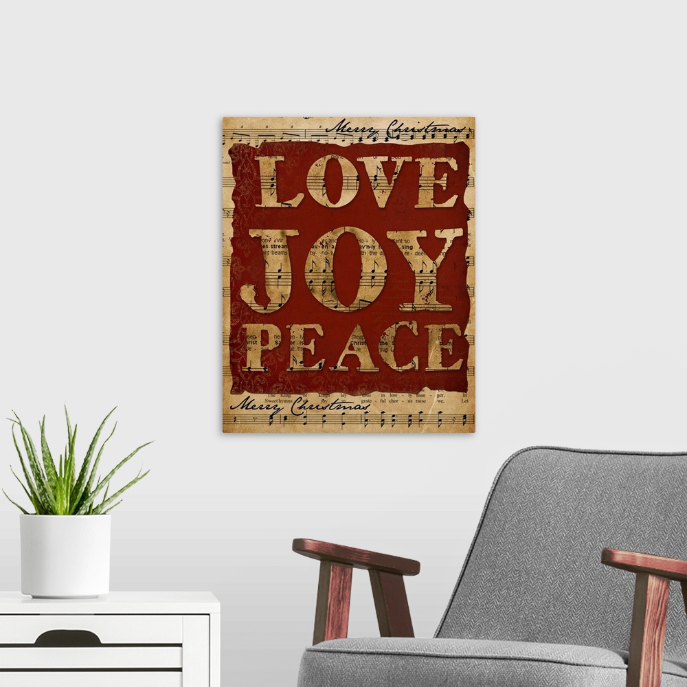 A modern room featuring Love Joy Peace
