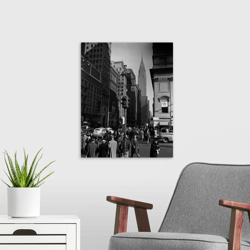 A modern room featuring 1940's Pedestrian Crowd Taxis Crossing Intersection 42Nd Street