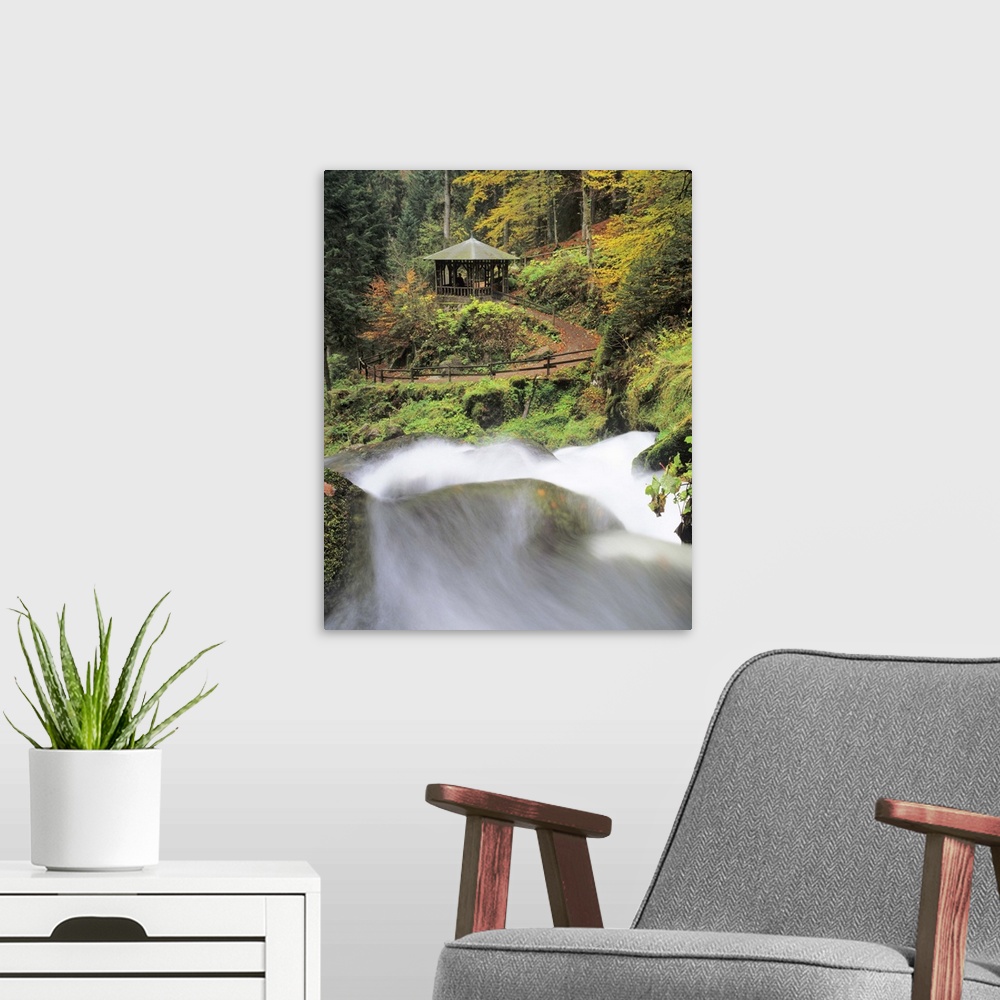 A modern room featuring Triberg Waterfall in autumn, Black Forest, Baden-Wurttemberg, Germany