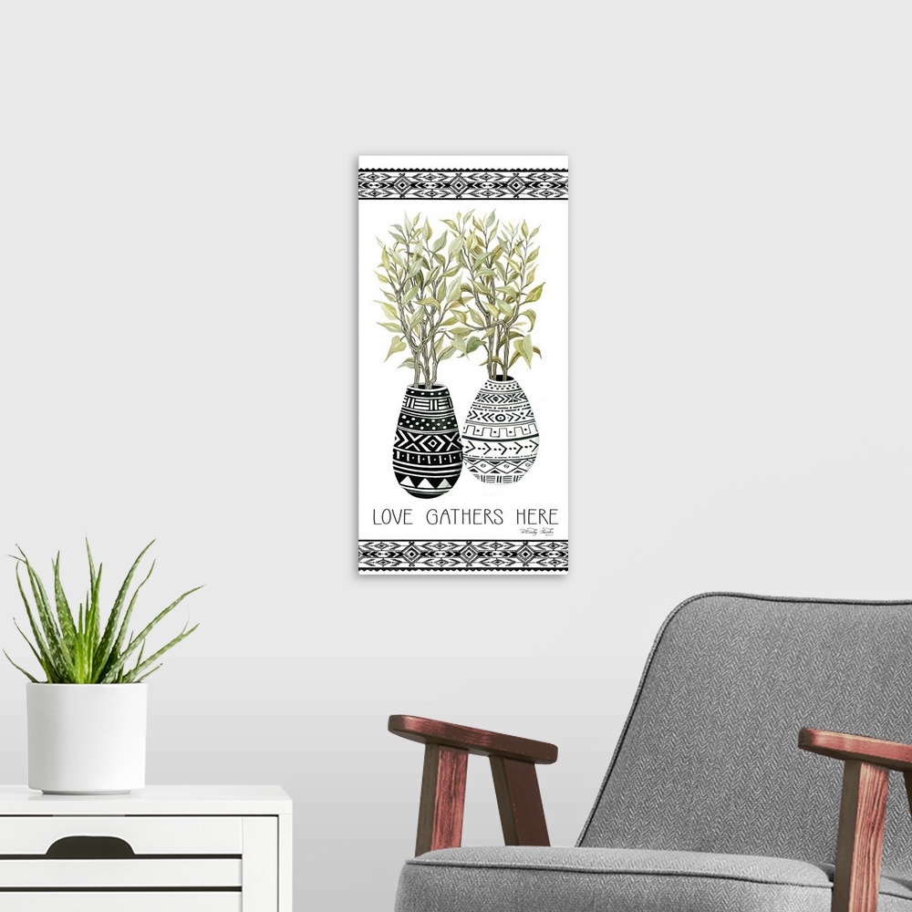 A modern room featuring Love Gathers Here Mud Cloth Vase
