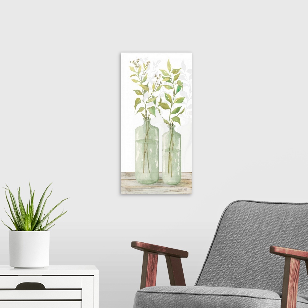 A modern room featuring Simple Leaves in Jar I