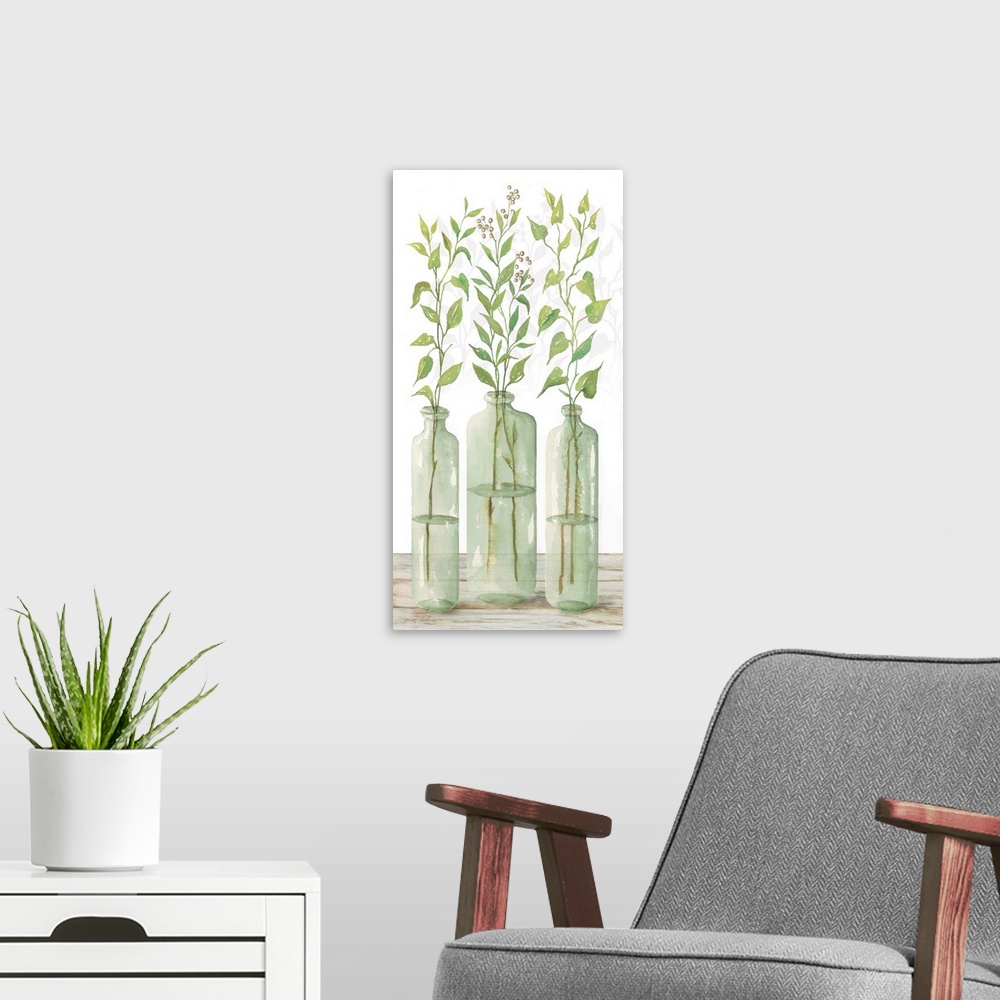 A modern room featuring Simple Leaves in Jar II