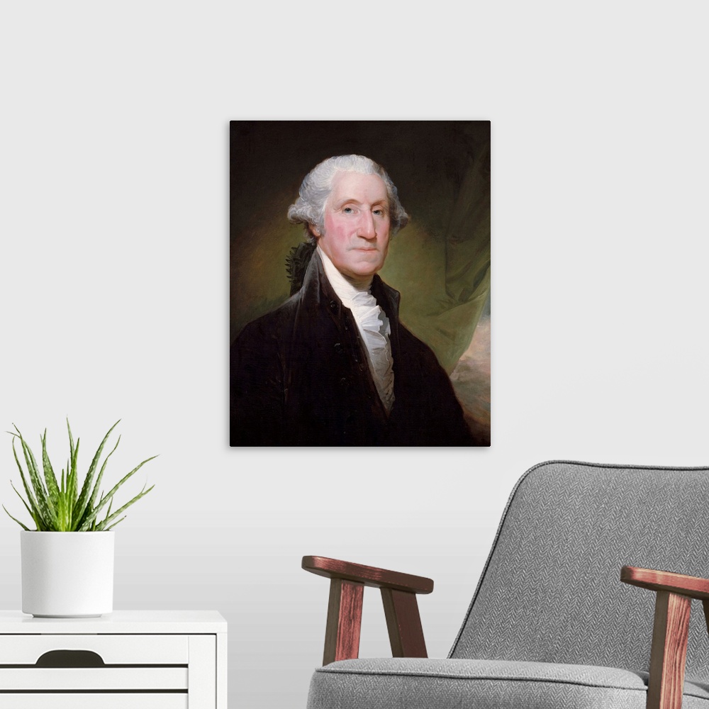 A modern room featuring This portrait of President Washington, called the Gibbs-Channing-Avery portrait, is one of eighte...