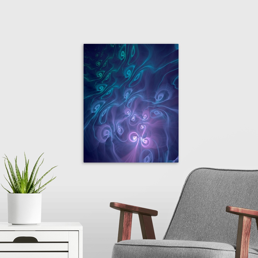 A modern room featuring Dark energy fractal illustration. Scientists can only account for about 30 percent of the matter ...
