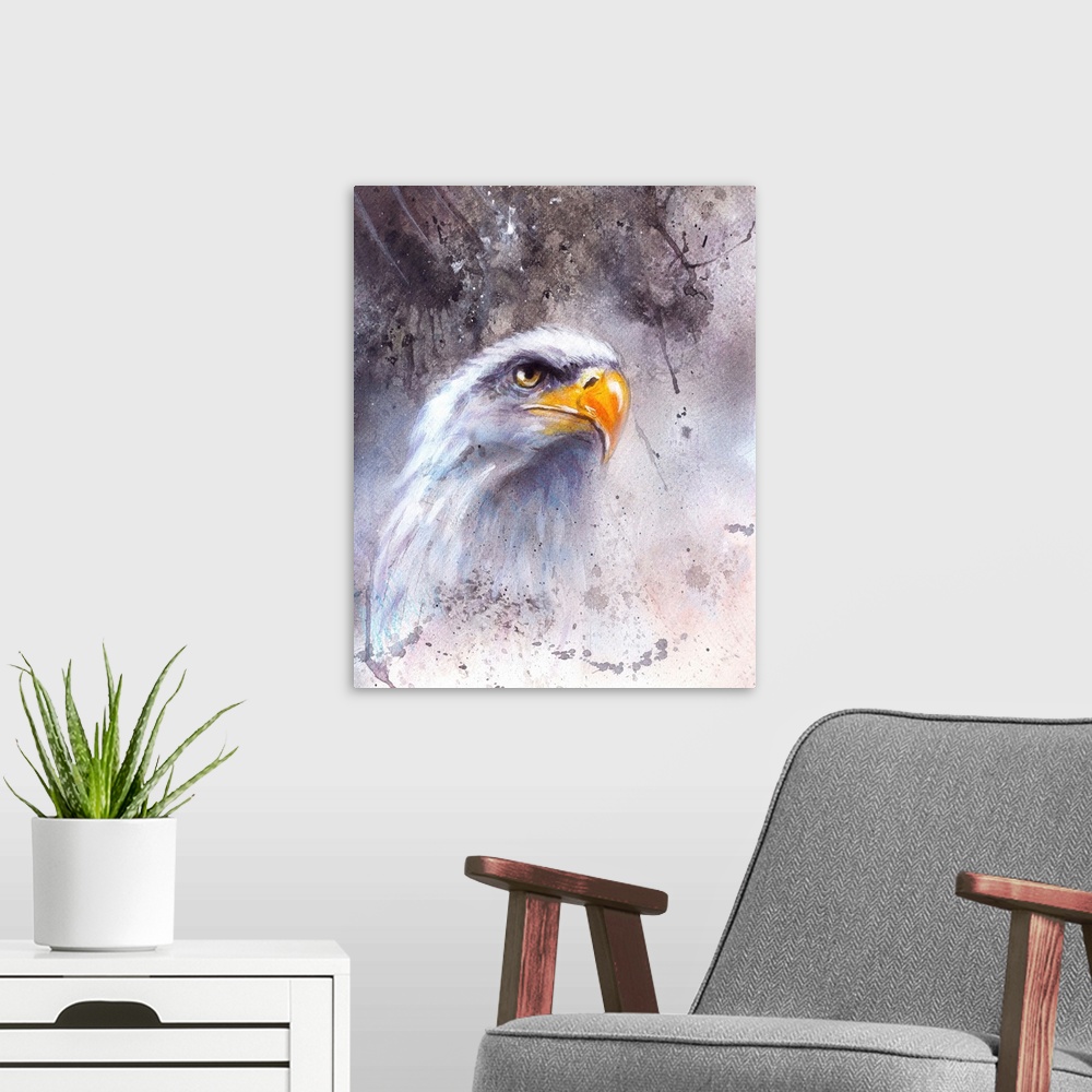 Beautiful Painting Of A Bald Eagle Head Against An Abstract Background ...