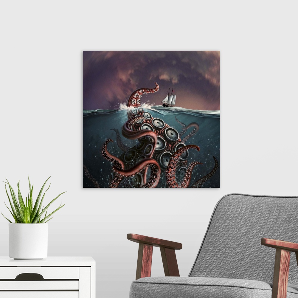 A fantastical depiction of the legendary Kraken Wall Art, Canvas Prints ...