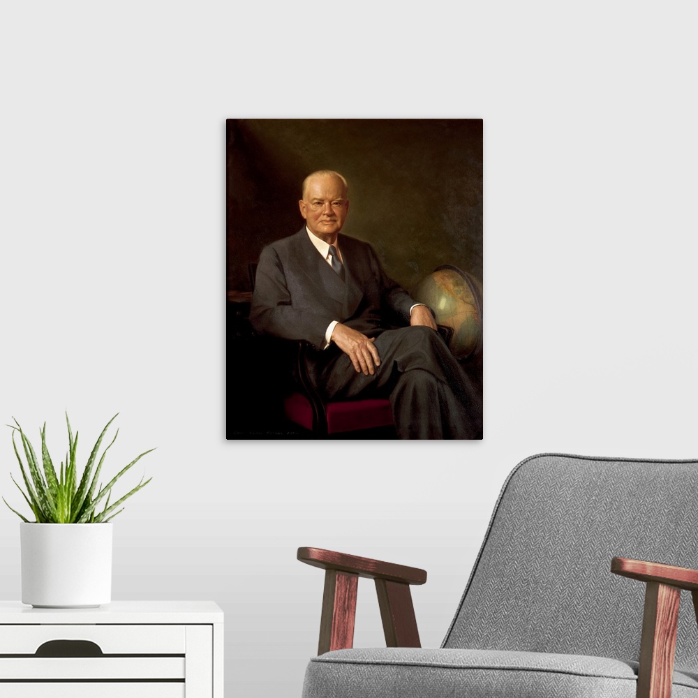 A modern room featuring American history portrait of President Herbert Hoover.