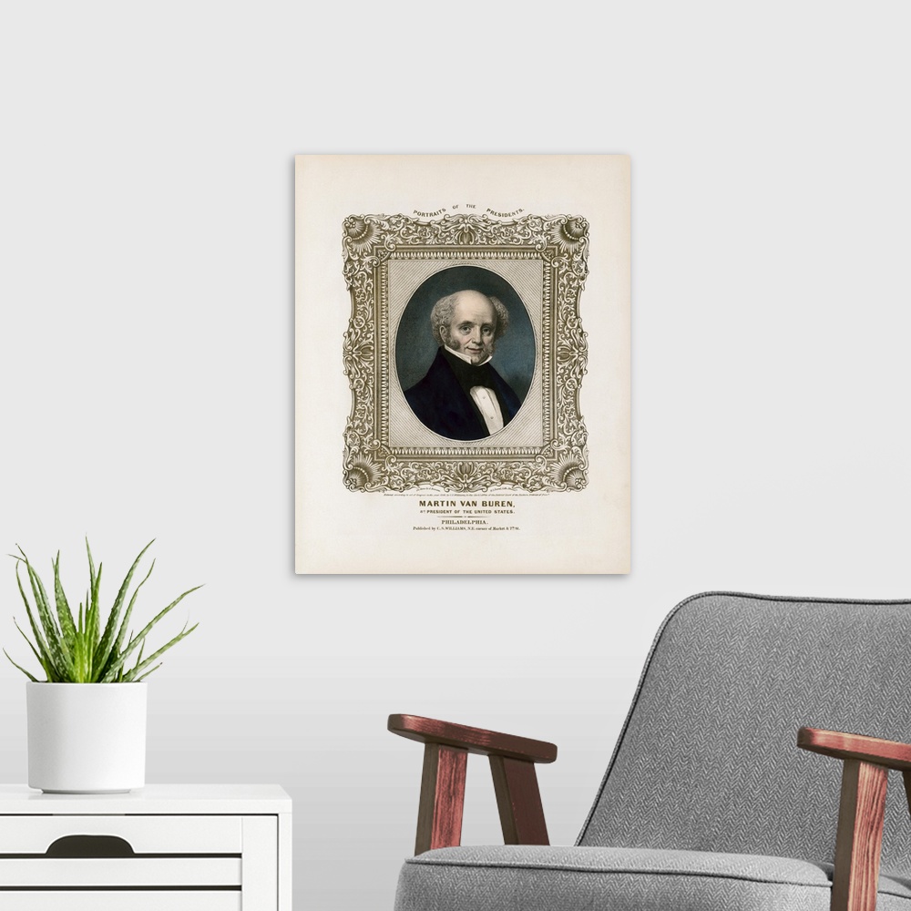 A modern room featuring American history print of President Martin van Buren.