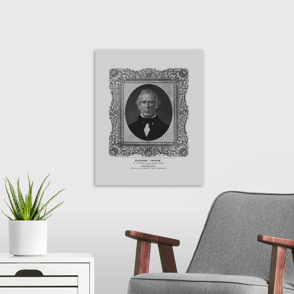A modern room featuring American history print of President Zachary Taylor.