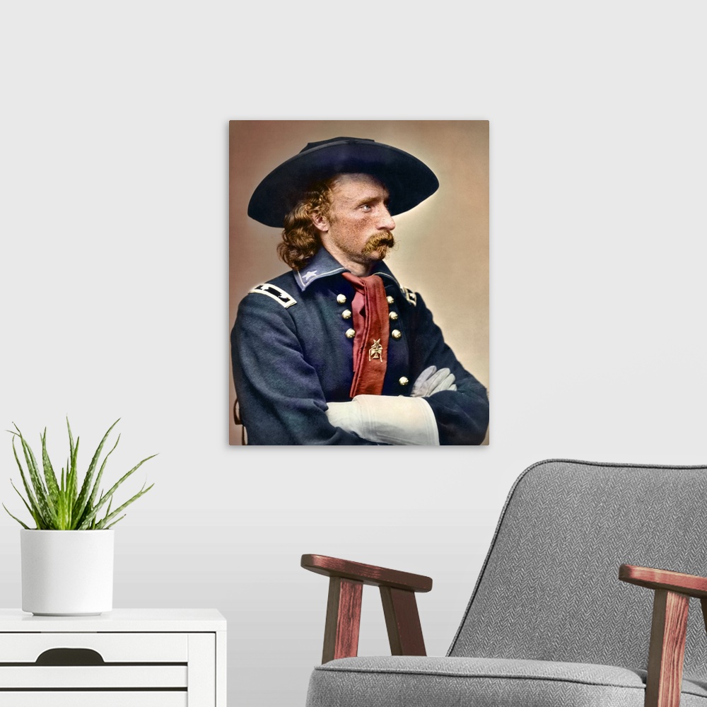 A modern room featuring Civil War portrait of General George Armstrong Custer.