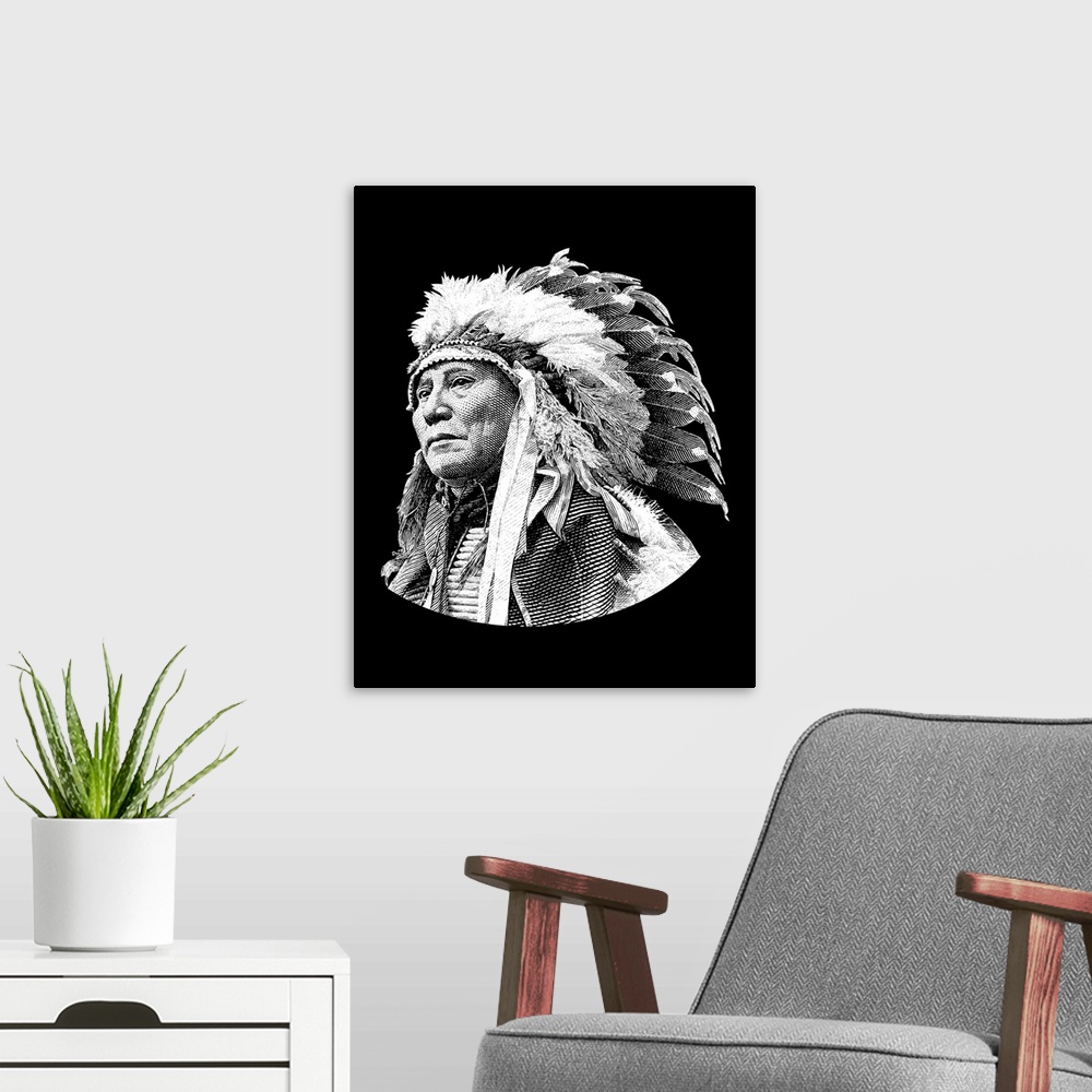 A modern room featuring Native American history design of Chief Hollow Horn Bear, a Brule Lakota leader.