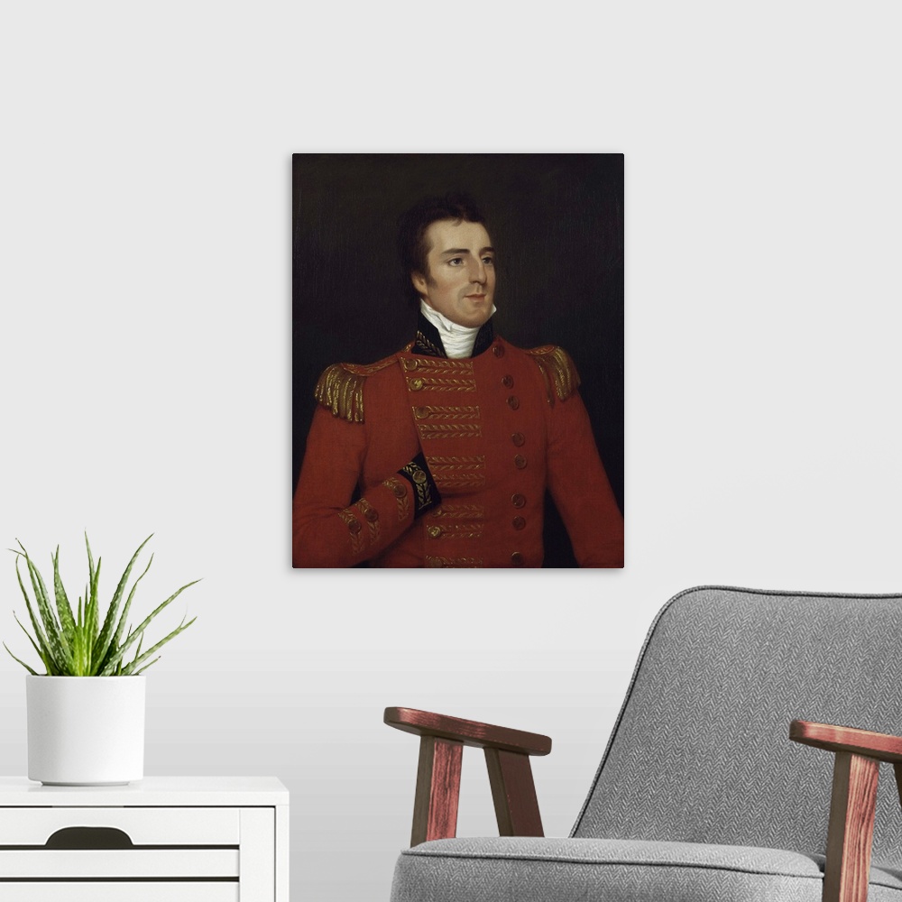 A modern room featuring Portrait is of Arthur Wellesley, Duke of Wellington, as a Major General in 1804.