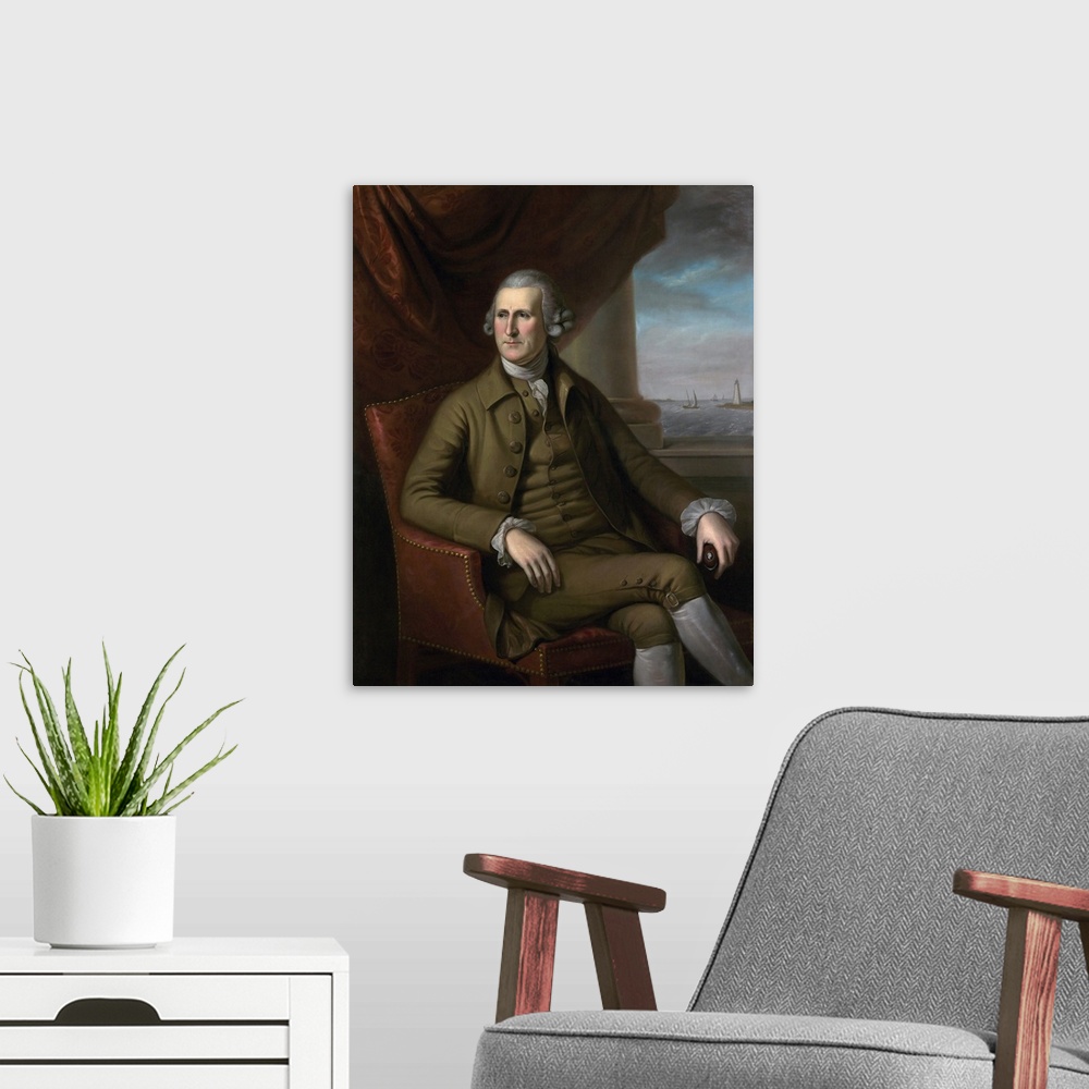 A modern room featuring Portrait of Thomas Willing, an American entrepreneur.