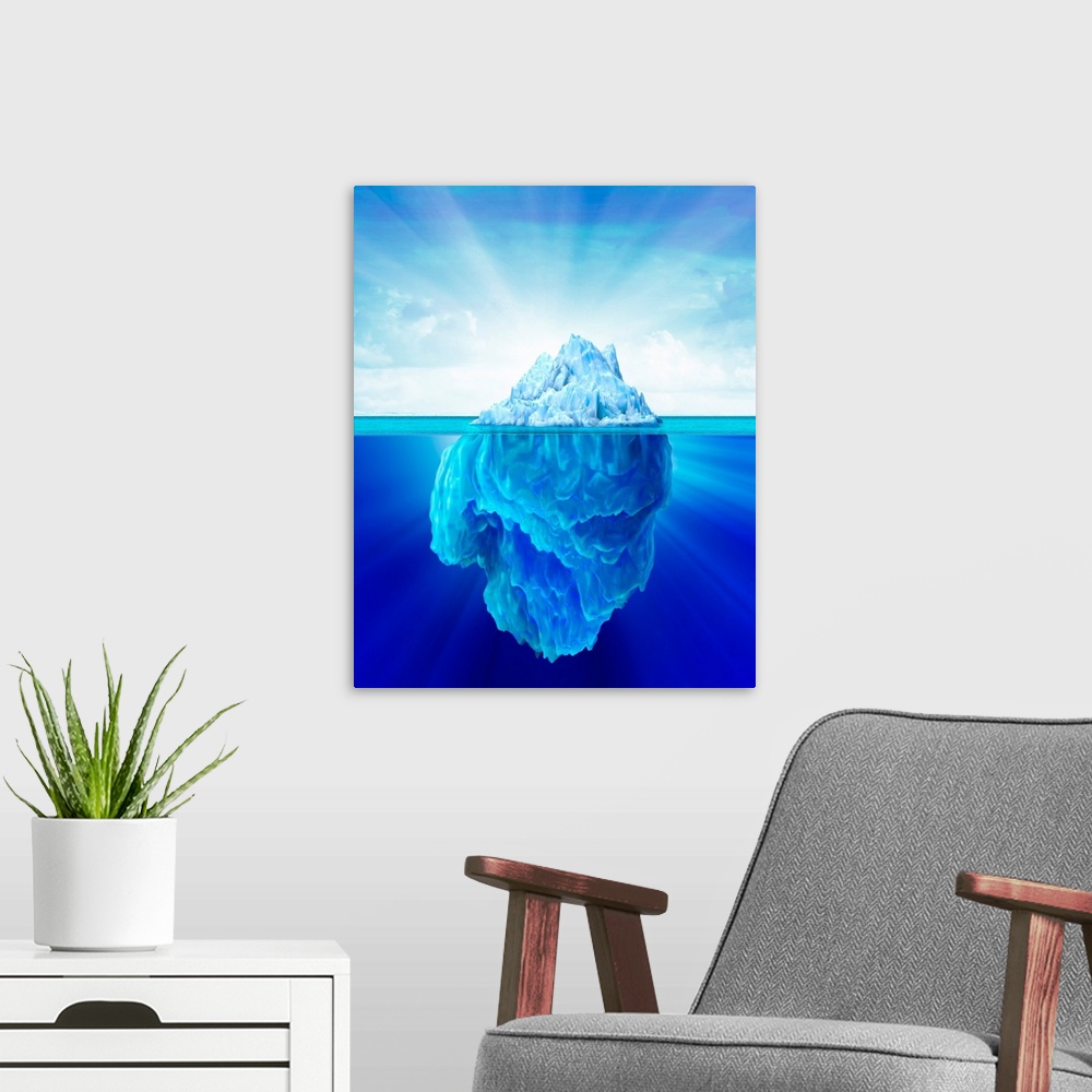 A modern room featuring Solitary iceberg in the sea.