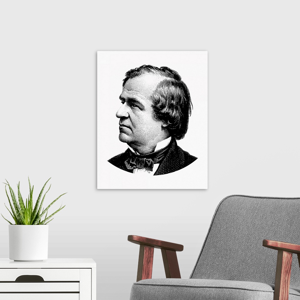 A modern room featuring United States political history design of President Andrew Johnson.