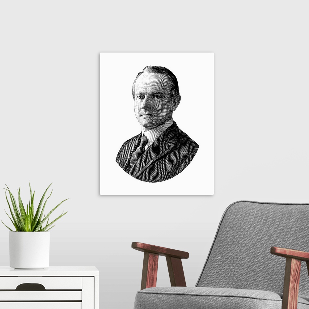 A modern room featuring United States political history design of President Calvin Coolidge.