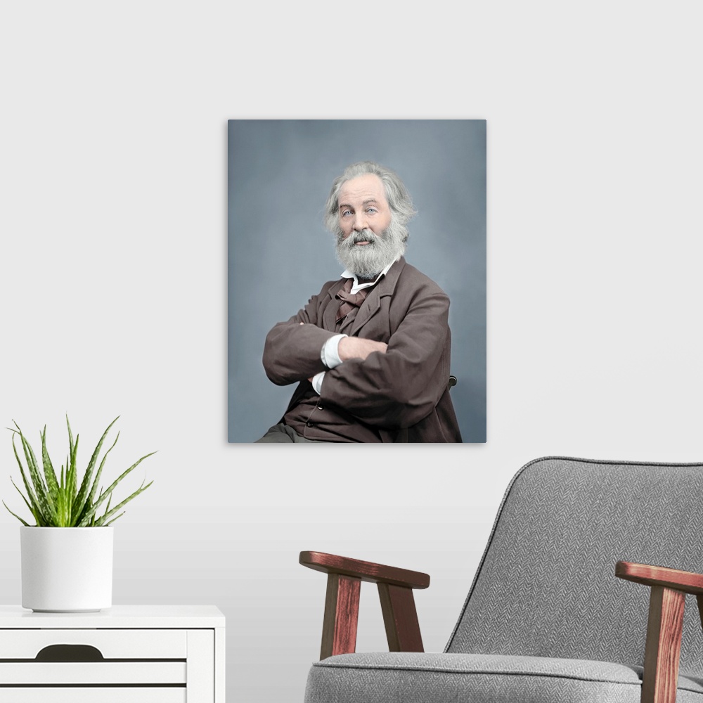 A modern room featuring Walt Whitman portrait, American Civil War, 1861 -1865. This photo has been digitally restored and...