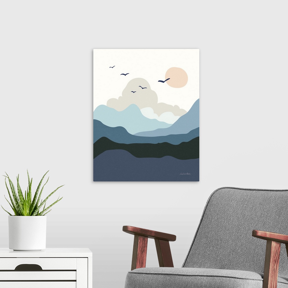 A modern room featuring Hills And Valleys II Blue