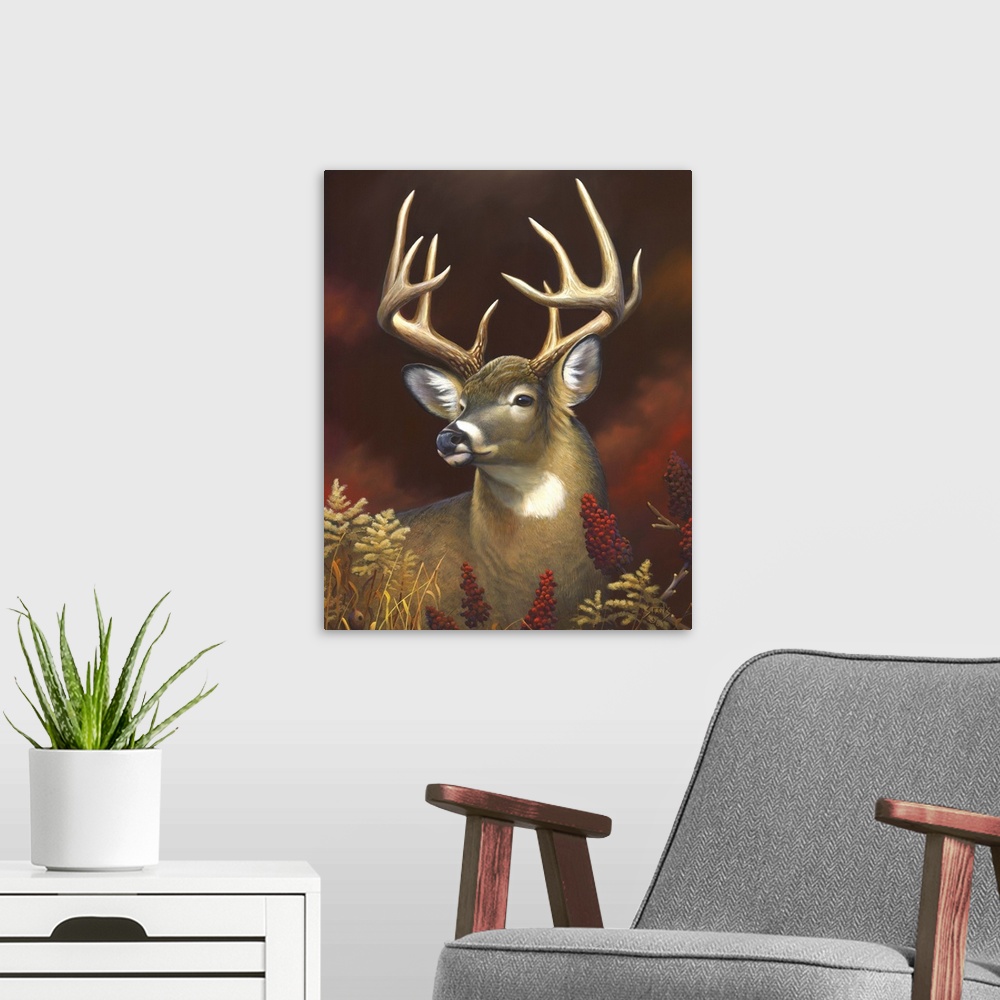 A modern room featuring Deer Portrait
