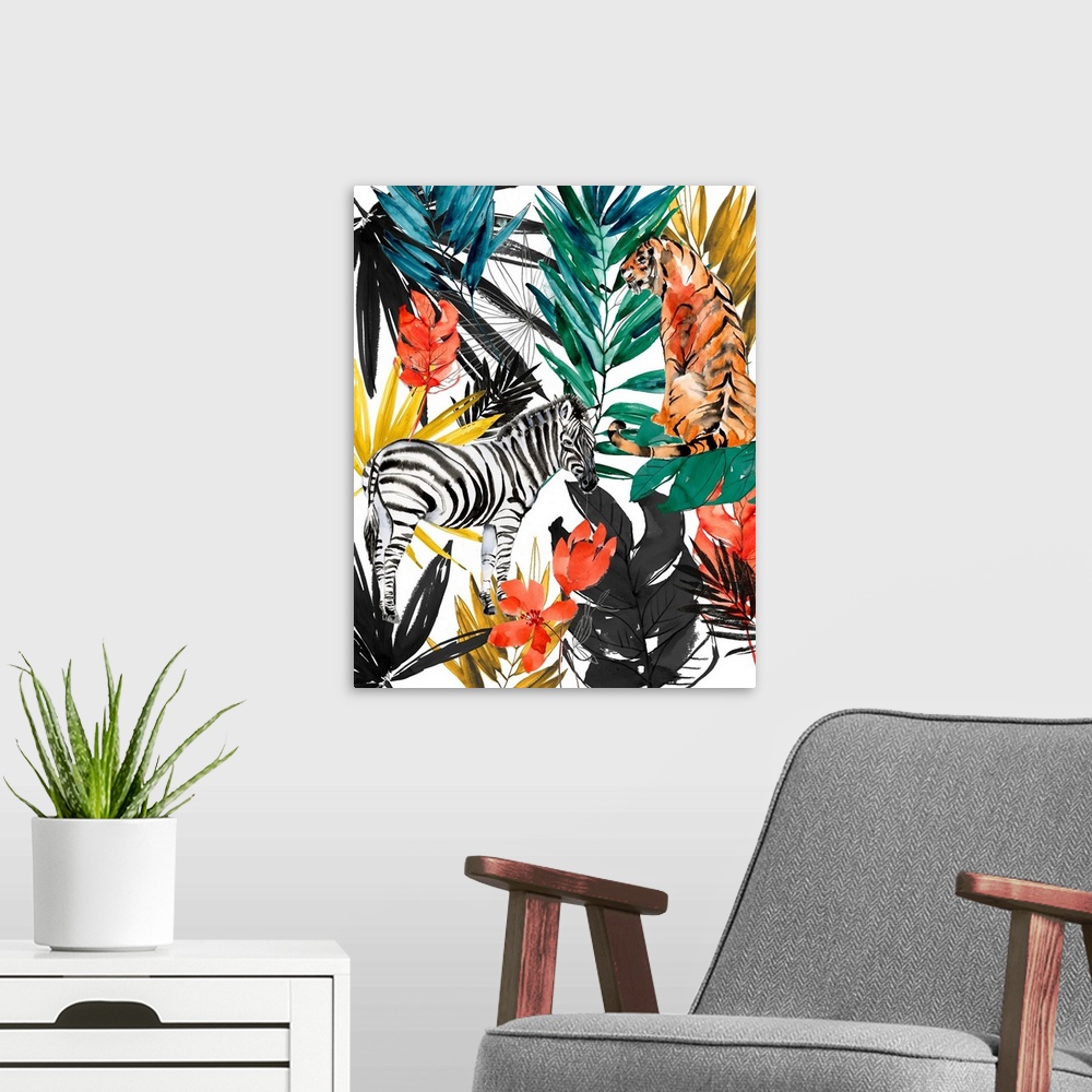 A modern room featuring Jungle Life I