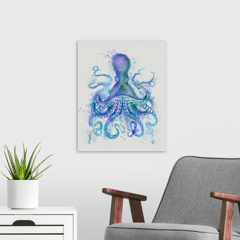 Octopus Rainbow Splash Blue Wall Art, Canvas Prints, Framed Prints ...