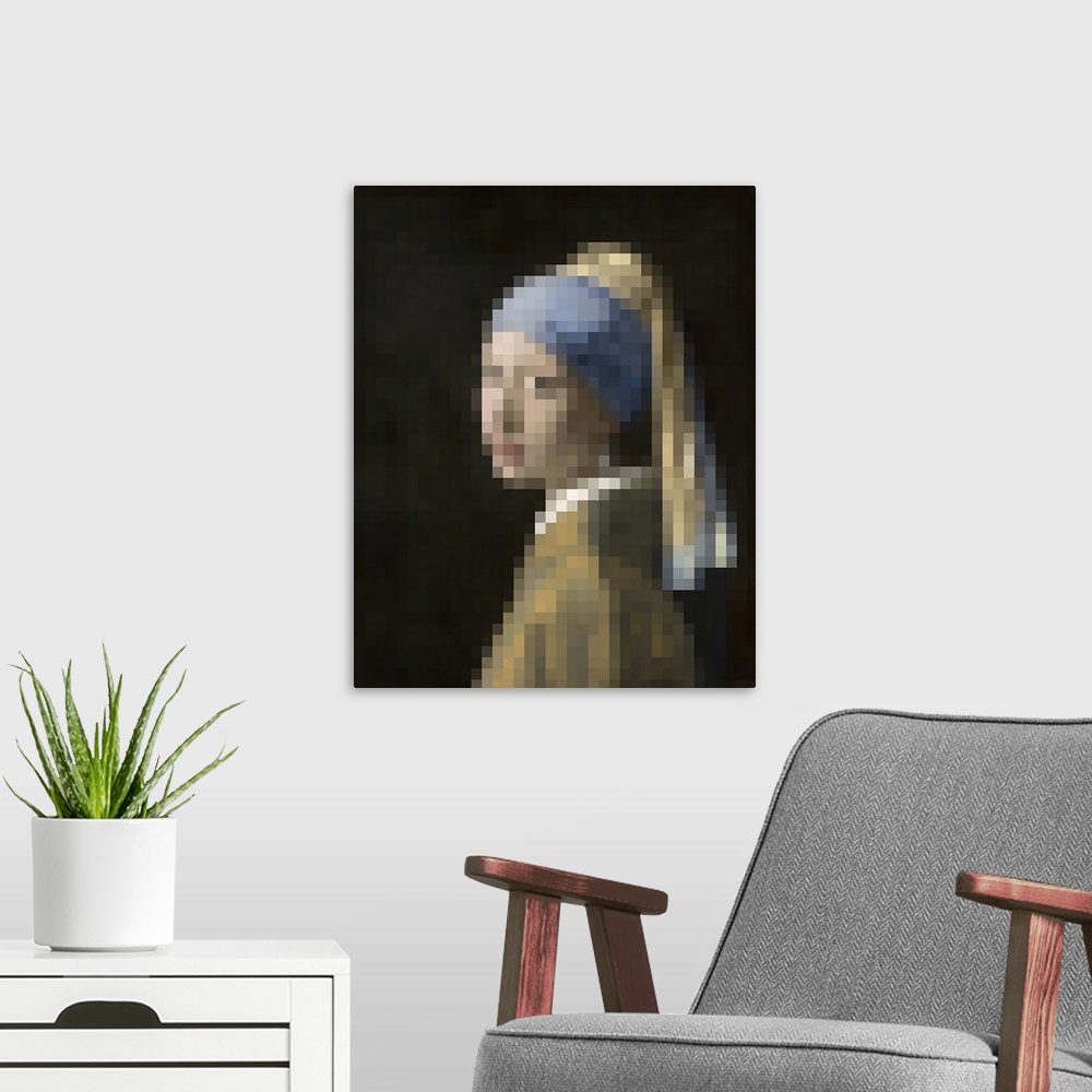 A modern room featuring Pixelated Girl With A Pearl Earring