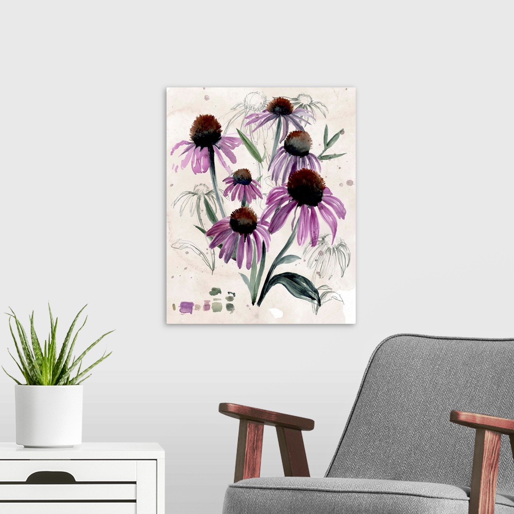 A modern room featuring Purple Wildflowers II