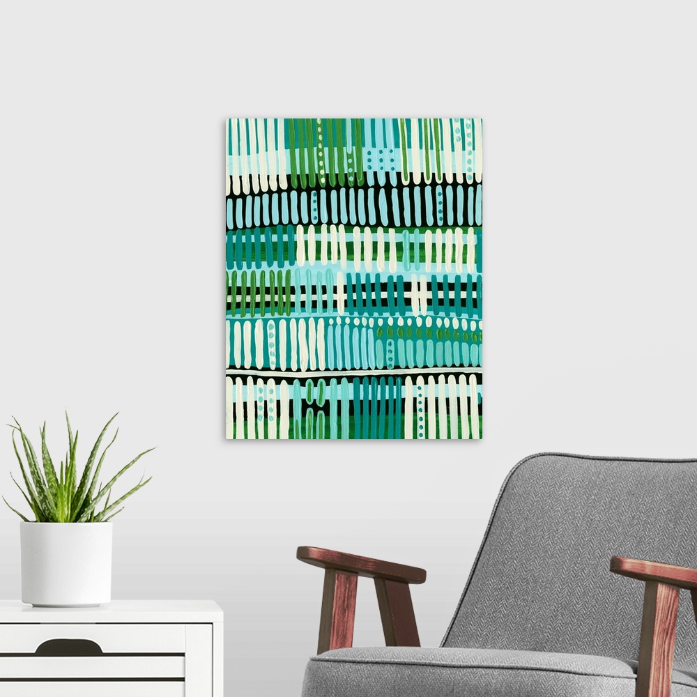 A modern room featuring Teal Pattern II