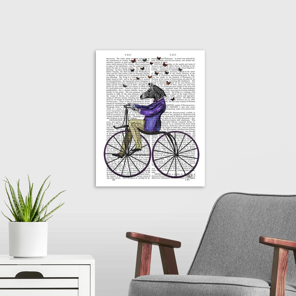 A modern room featuring Zebra On Bicycle