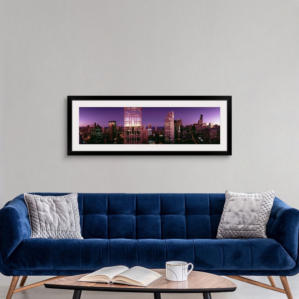 A modern room featuring Skyscrapers in a city, View towards the Sears Tower, Chicago, Cook County, Illinois