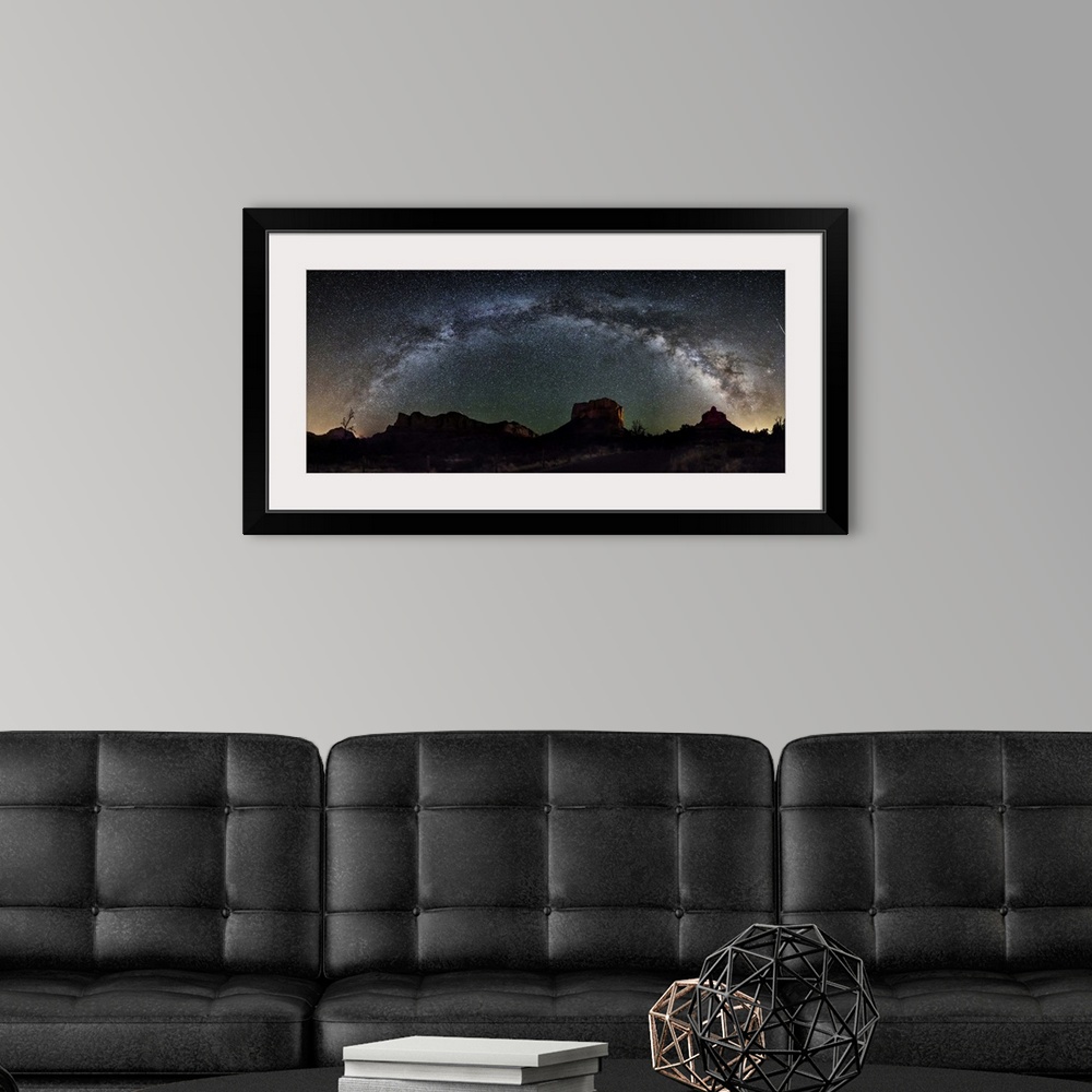 A modern room featuring Milky Way panorama over the red rocks of Sedona, Arizona