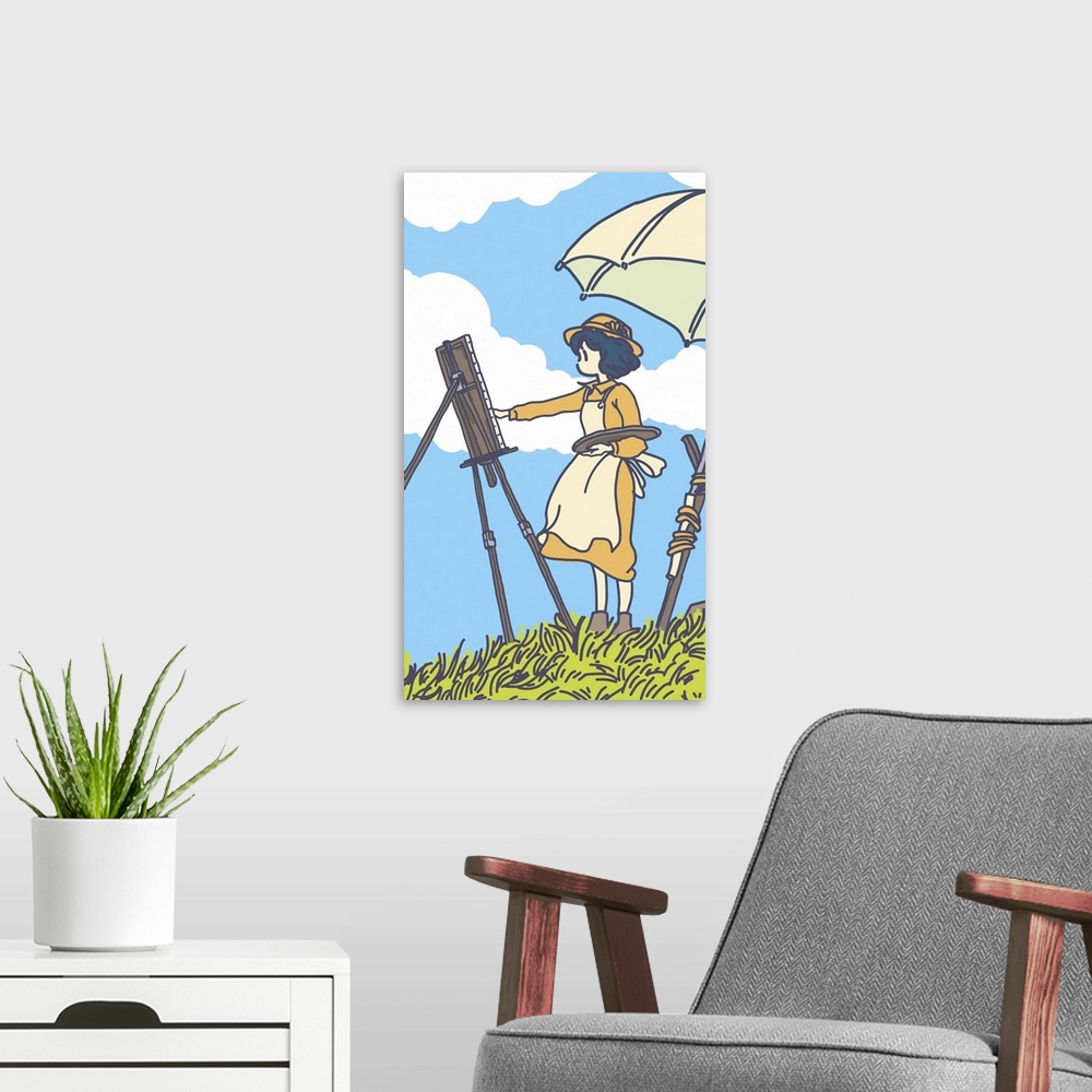 A modern room featuring Originally an illustration from the wind rises.