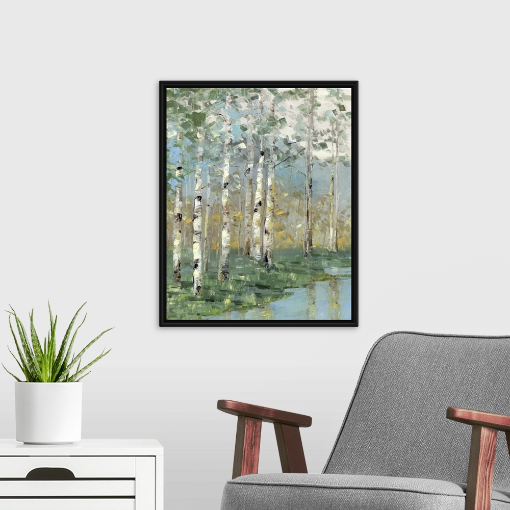 A modern room featuring Birch Reflections I