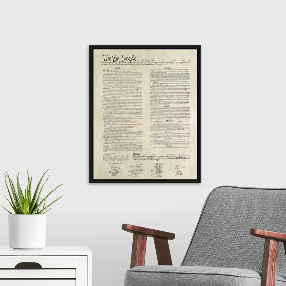 A modern room featuring Constitution Document - Articles 1-7