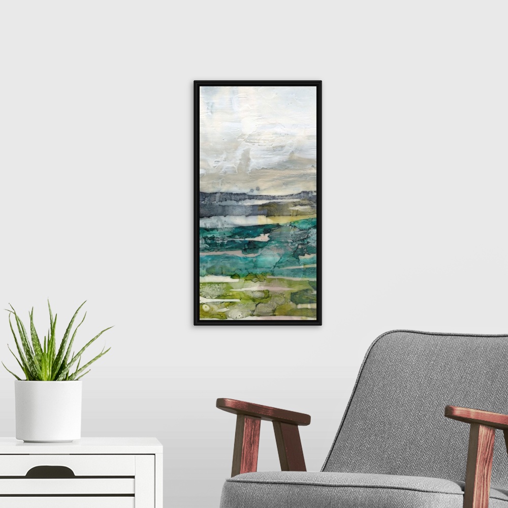 A modern room featuring Crackled Marshland II