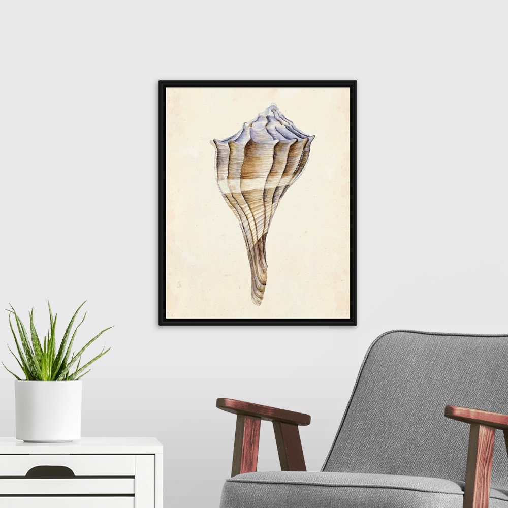 A modern room featuring Watercolor seashell in neutral tones.