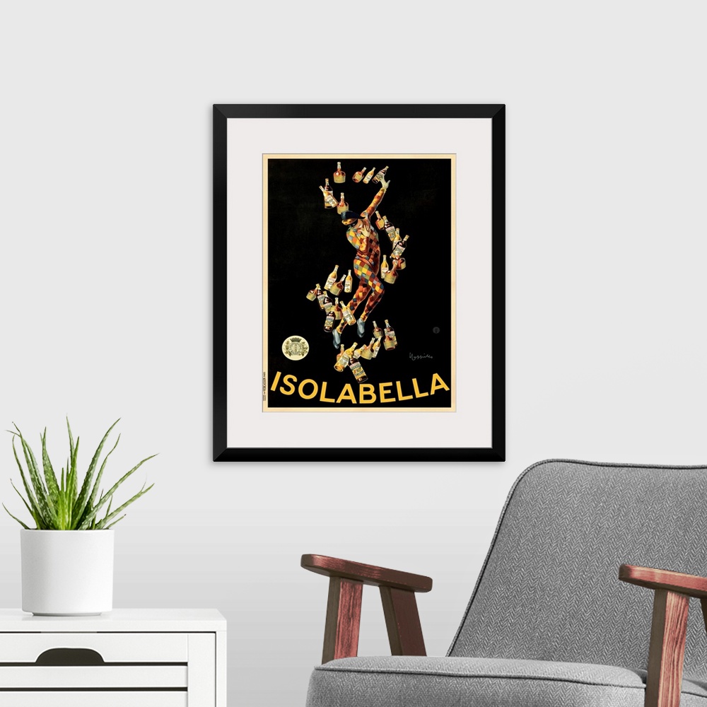 A modern room featuring Vintage advertisement of Isolabella (1910) by Leonetto Cappiello.