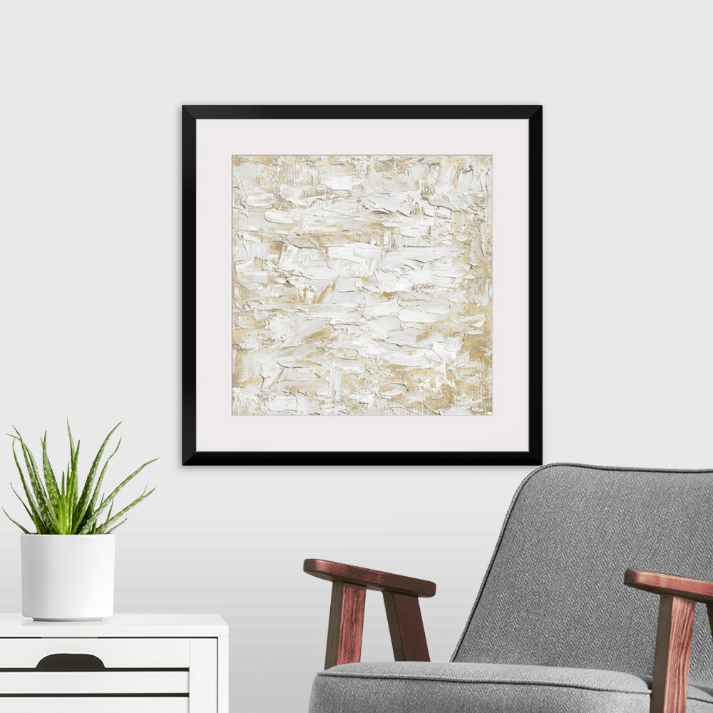 A modern room featuring Originally painted with thick white and gold textured paint. The final item is digitally printed ...
