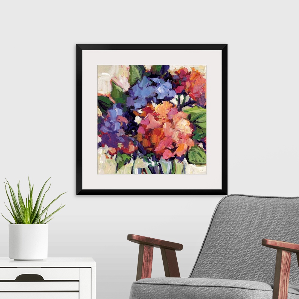 A modern room featuring This striking floral bouquet adds a dramatic statement to any room.