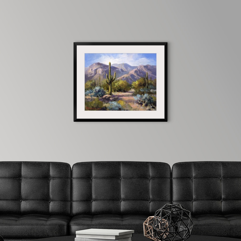 A modern room featuring Contemporary landscape painting of the southwest.