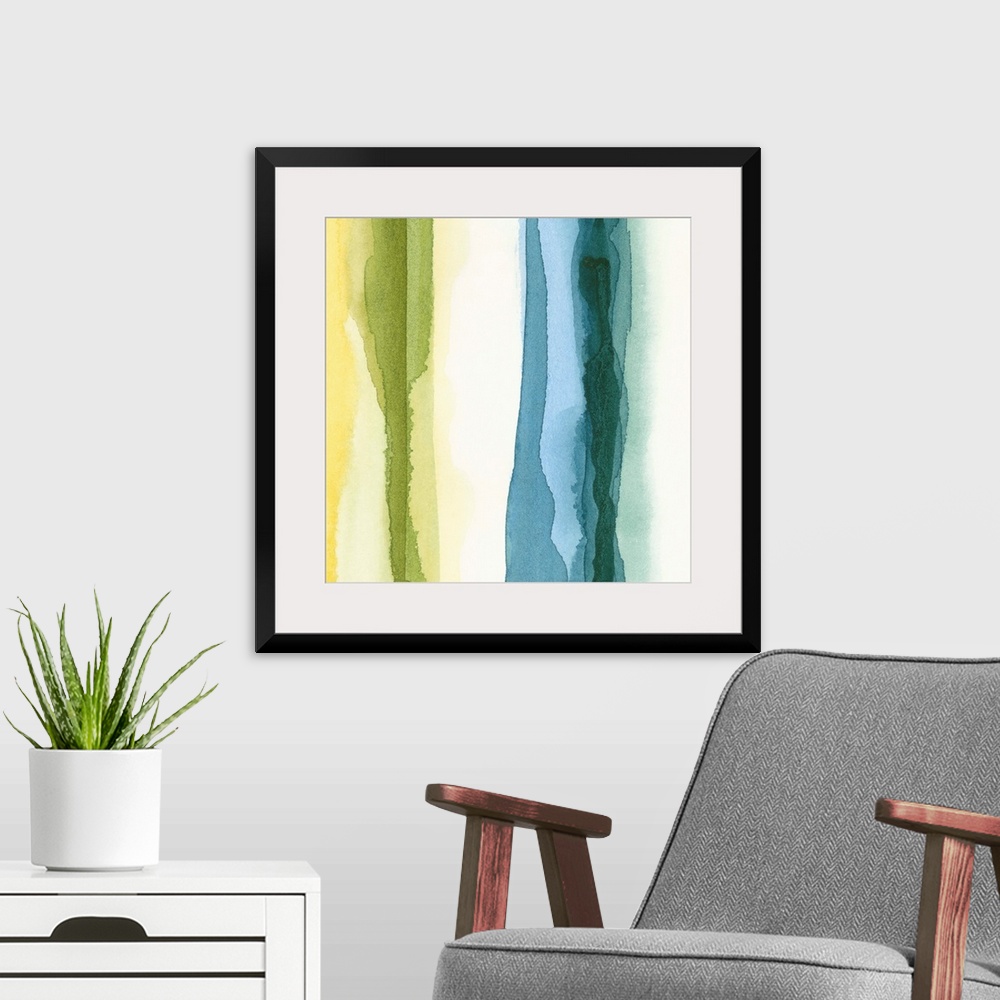 A modern room featuring Contemporary wall art for the home or office this square wall art is made with vertical watercolo...