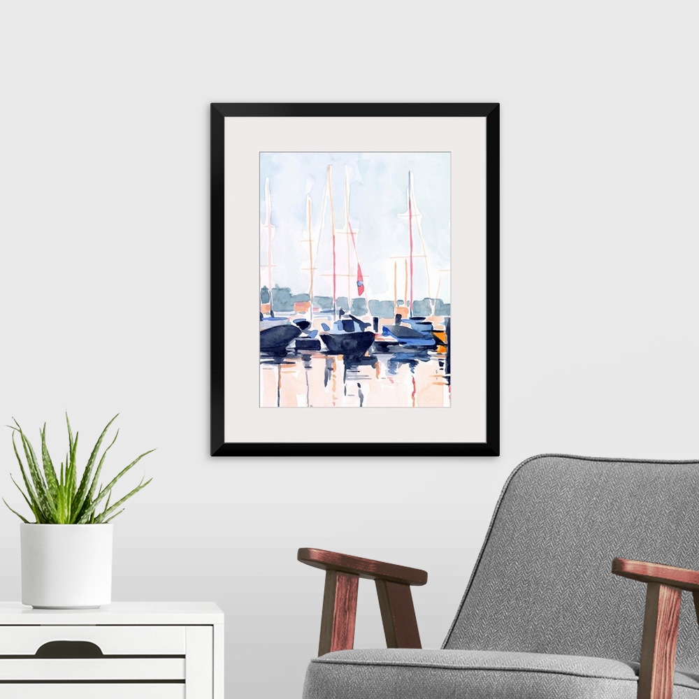 A modern room featuring Watercolor Boat Club II