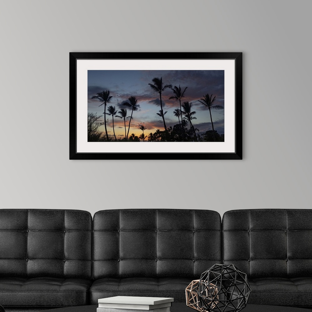 A modern room featuring Silhouetted Palm Trees Against The Sky At Twilight In Kihei, Maui, Hawaii