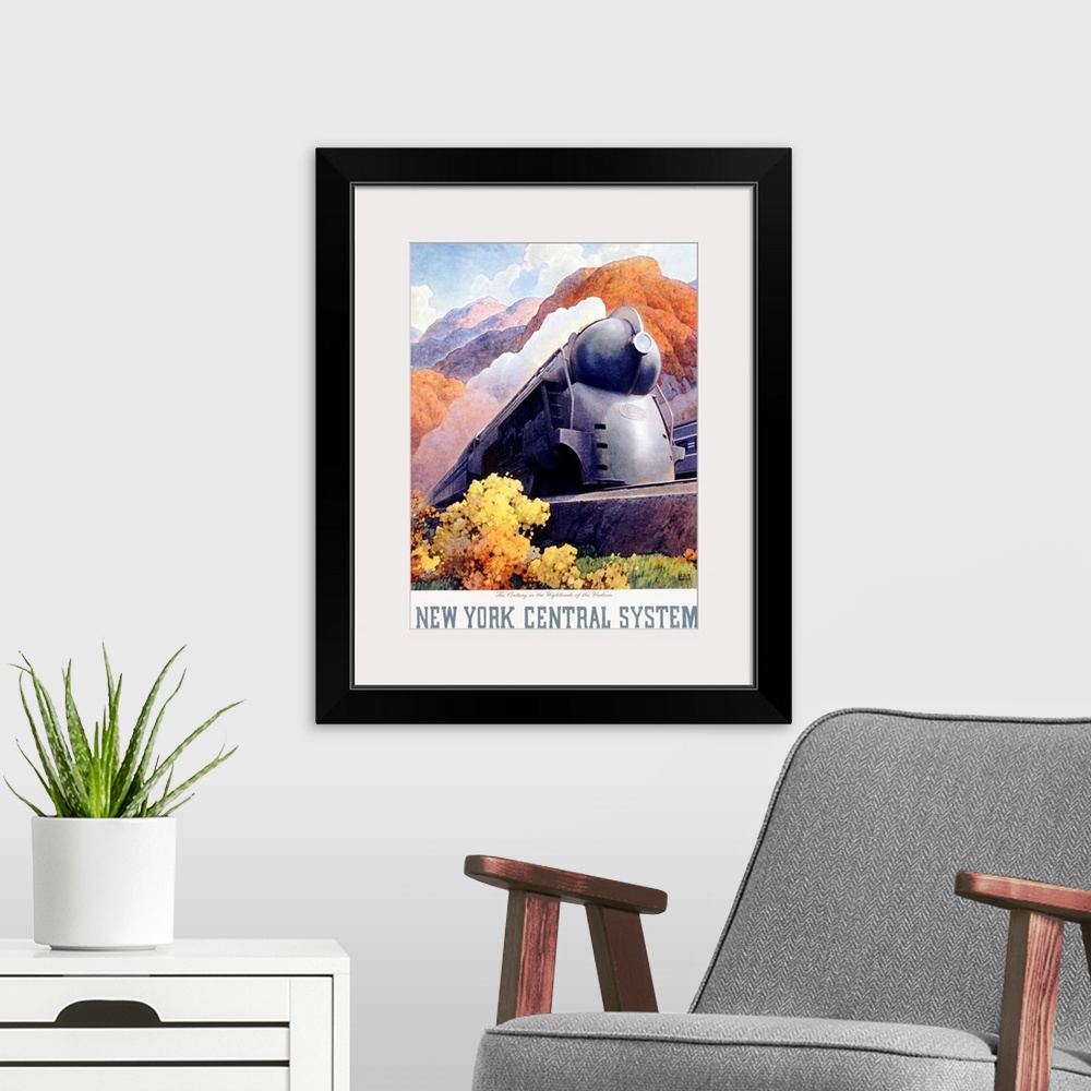 A modern room featuring New York Central System, Vintage Poster, by Leslie Ragan
