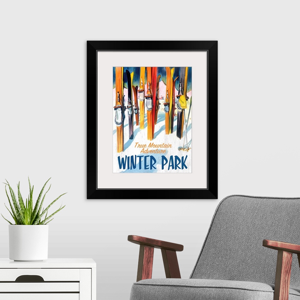 A modern room featuring Winter Park Vintage Advertising Poster