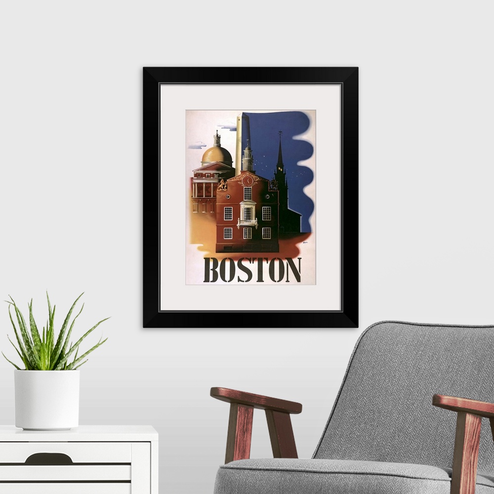 A modern room featuring Boston - Vintage Travel Advertisement